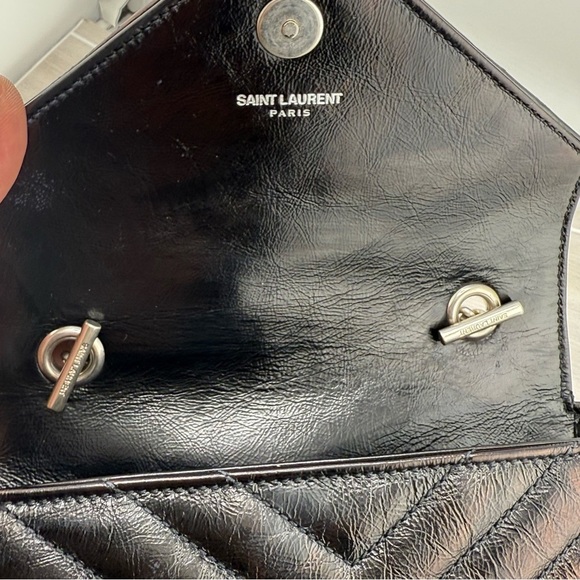 Saint Laurent Black and Silver Crossbody Bag with Chevron Quilting - Picture 8 of 13